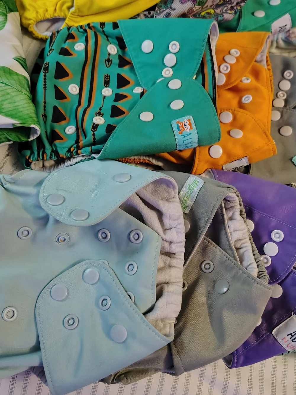 Reusable Pocket Cloth Diaper - Teal, Orange, Yellow, Purple, Gray, Light Blue